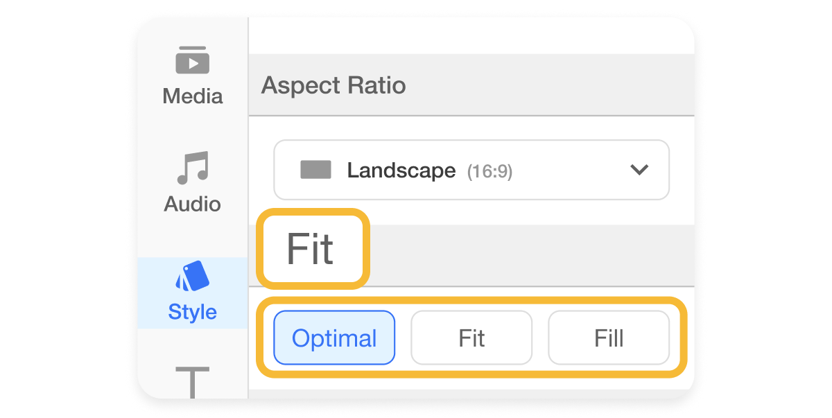 Interface of Vistla's video aspect ratio conversion with Optimal, Fit, and Fill settings, demonstrating how to resize videos without quality loss for various media platforms.